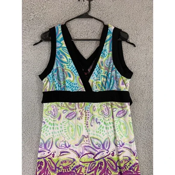 Women's Sun Dress by Wrapper - Floral Paisley Tie-Dye Adjustable Waist Stretch - Picture 4 of 10